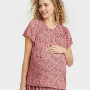 The Nines By Hatch | Floral Button Top Womens Pink Flutter Sleeves Maternity XS